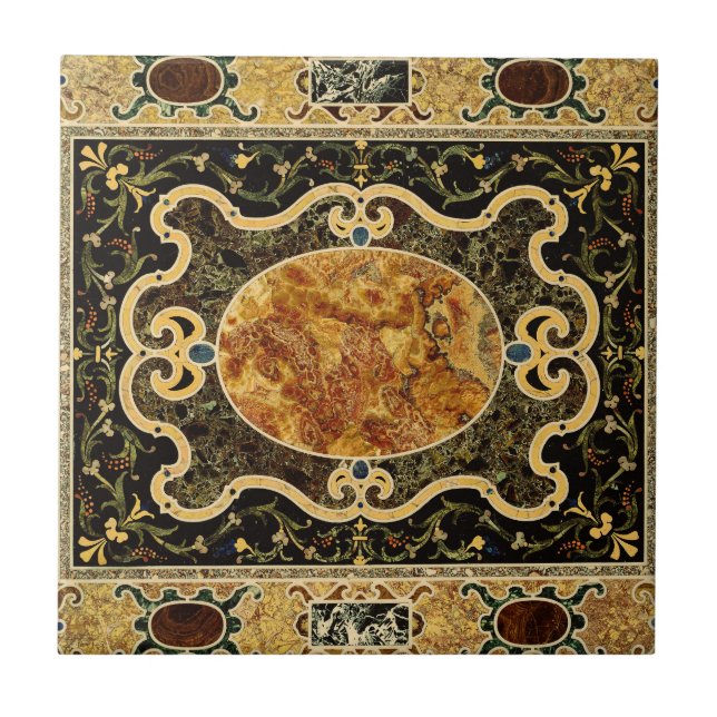 Antique Ornamental Italiana Gemstone Mönster Kakelplatta (Framsidan)
