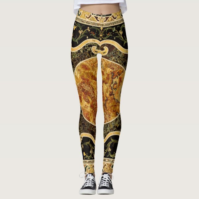 Antique Ornamental Italiana Gemstone Mönster Leggings (Framsida)