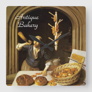 ANTIQUE OVEN BAKER,BAKERY BREAD SHOP FYRKANTIG KLOCKA
