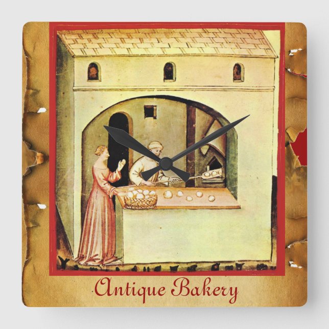 ANTIQUE OVEN BAKER,BAKERY BREAD SHOP FYRKANTIG KLOCKA (Framsida)