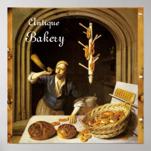 ANTIQUE OVEN BAKER,BAKERY BREAD SHOP POSTER