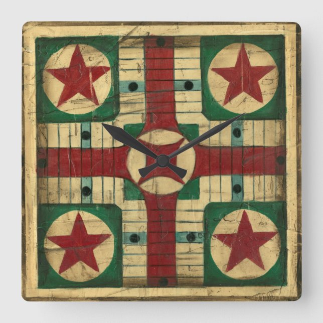 Antique Parcheesi Game Board av Ethan Harper Fyrkantig Klocka (Framsida)