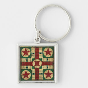 Antique Parcheesi Game Board av Ethan Harper Fyrkantig Silverfärgad Nyckelring