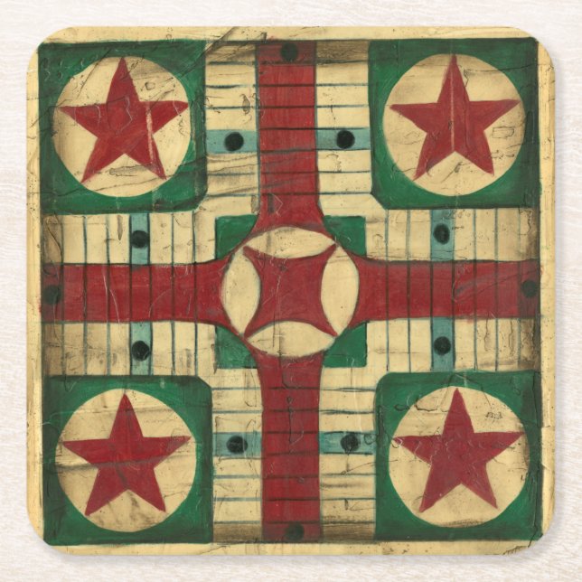 Antique Parcheesi Game Board av Ethan Harper Underlägg Papper Kvadrat (Framsidan)