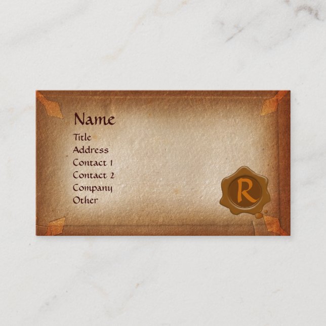 ANTIQUE PARCHMENT, BROWN VAX SEAL MONOGRAM VISITKORT (Framsida)