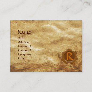 ANTIQUE PARCHMENT, BROWN VAX SEAL MONOGRAM VISITKORT