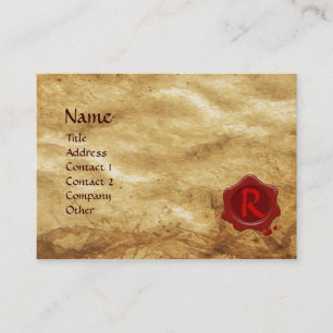 ANTIQUE PARCHMENT, RED VAX SEAL MONOGRAM VISITKORT