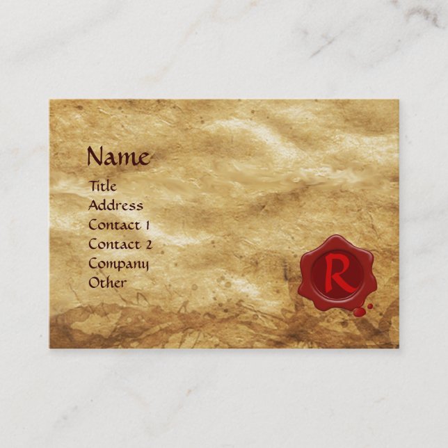 ANTIQUE PARCHMENT, RED VAX SEAL MONOGRAM VISITKORT (Framsida)