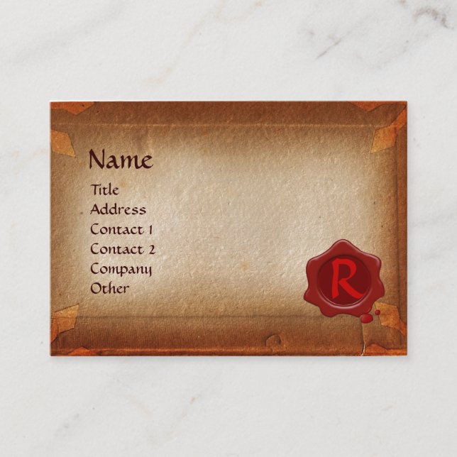 ANTIQUE PARCHMENT, RED VAX SEAL MONOGRAM VISITKORT (Framsida)