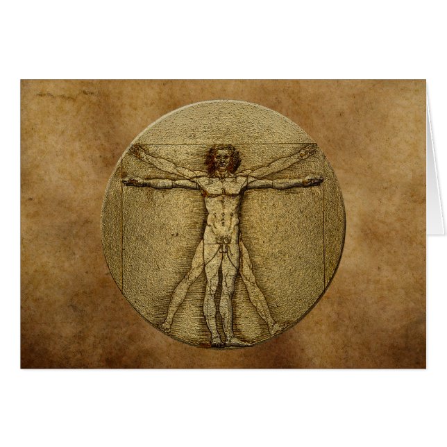 Antique Parchment & Vitruvian Man by Da Vinci Card OBS Kort (Framsidan Horizontal)