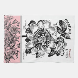 Antique Passion Flower - Ditt val av Rosa för text Kökshandduk