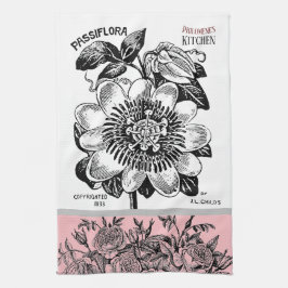 Antique Passion Flower - Ditt val av Rosa för text Kökshandduk
