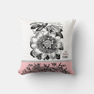 Antique Passion Flower - Ditt val av Rosa för text Kudde