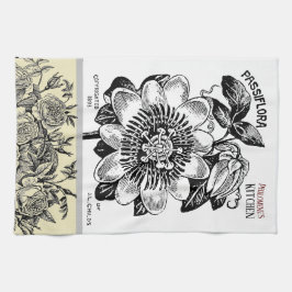Antique Passion Flower - Ditt val av text Kökshandduk