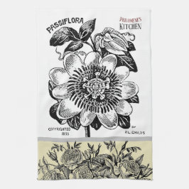 Antique Passion Flower - Ditt val av text Kökshandduk