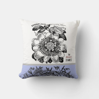 Antique Passion Flower - Val av textperiwinkle Kudde