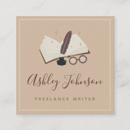 Antique Pastel Brown Bok Freelance Writer Vintage Fyrkantigt Visitkort