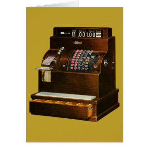 Antique Pengarar Register, Vintage Retail Business Hälsningskort