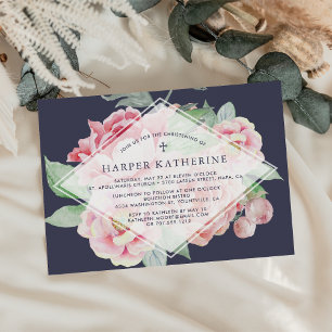 Antique Peony Christening eller Baptism Call Inbjudningar