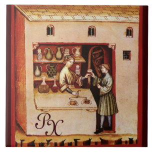 ANTIQUE PHARMACY Medicine, Druvbutik, Monogram Kakelplatta