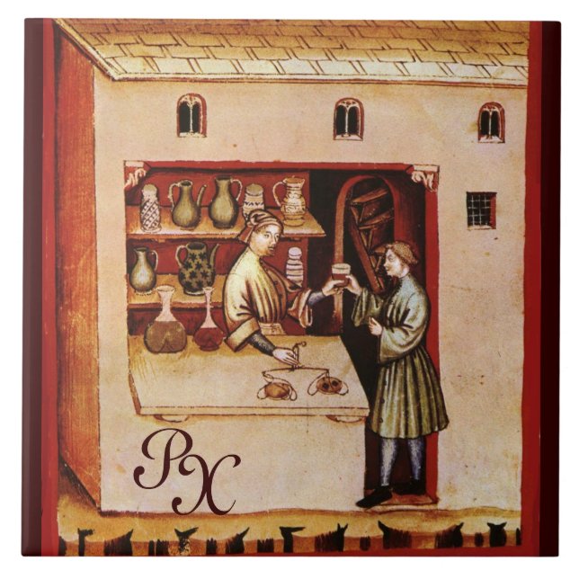 ANTIQUE PHARMACY Medicine, Druvbutik, Monogram Kakelplatta (Framsidan)
