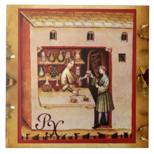ANTIQUE PHARMACY Medicine, Druvbutik, Monogram Kakelplatta