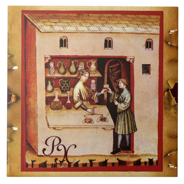 ANTIQUE PHARMACY Medicine, Druvbutik, Monogram Kakelplatta (Framsidan)
