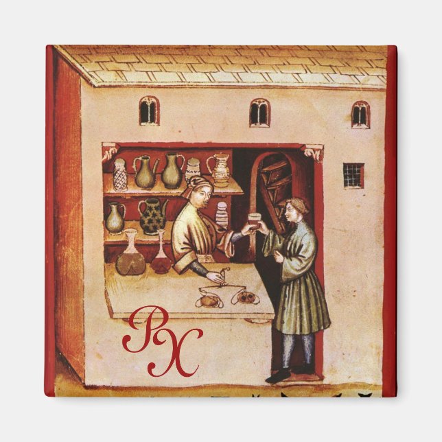 ANTIQUE PHARMACY Medicine, Druvbutik, Monogram Magnet (Framsidan)