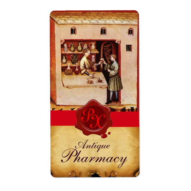 ANTIQUE PHARMACY RED VAX SEAL MONOGRAM FRAKTSEDEL (Framsidan)