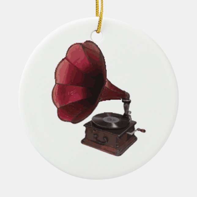 Antique Phonograph Julgransprydnad Keramik (Framsidan)