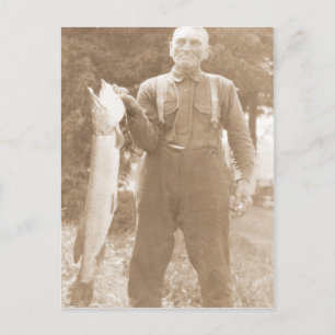 Antique Photo Man som håller en stor fisk Vykort