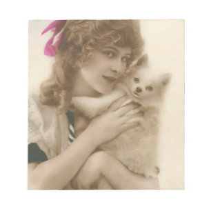 Antique Photo Victorian Woman och Hund Anteckningsblock