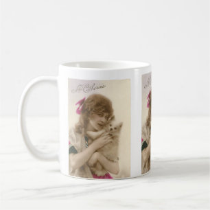 Antique Photo Victorian Woman och Hund Kaffemugg