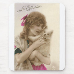 Antique Photo Victorian Woman och Hund Musmatta