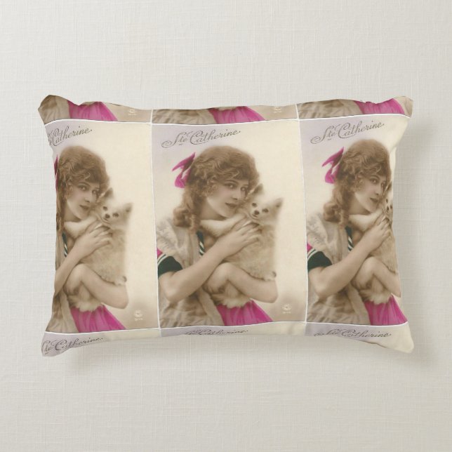 Antique Photo Victorian Woman och Hund Prydnadskudde (Framsidan)