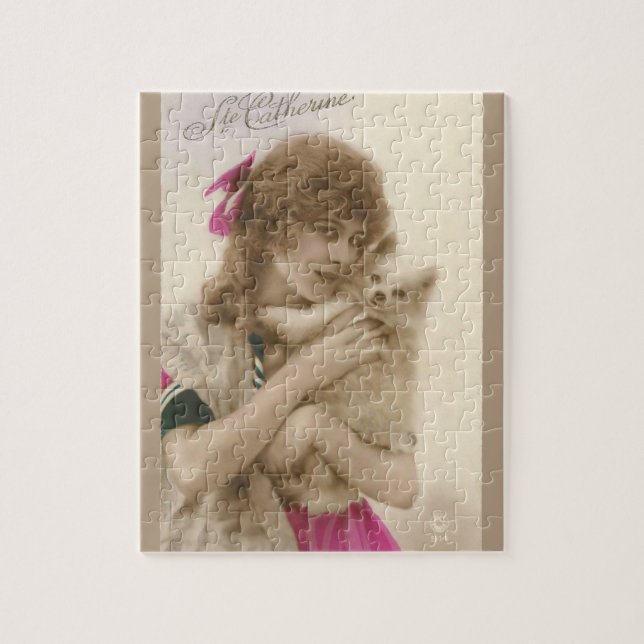 Antique Photo Victorian Woman och Hund Pussel (Vertikal)