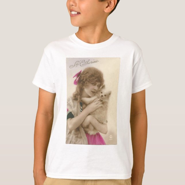 Antique Photo Victorian Woman och Hund T Shirt (Framsida)