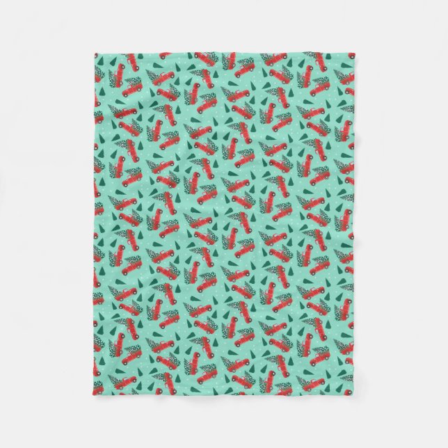 Antique Pickupare Lastbil Julgran Pattren Fleecefilt (Framsidan)