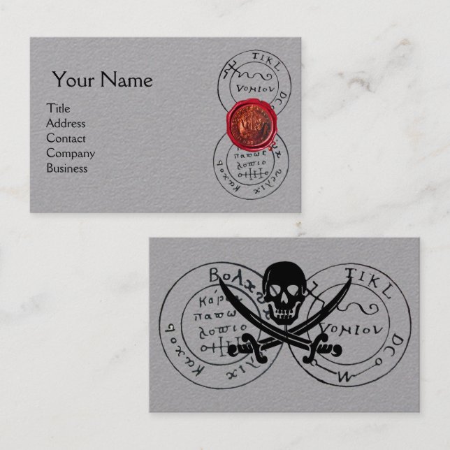 ANTIQUE PIRATER TREASURE KARTA,Red Vax Seal Grått Visitkort (Fram/baksida)