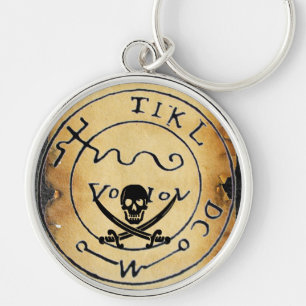 ANTIQUE PIRATER TREASURE KARTA, SKULL OCH SWORD RUND SILVERFÄRGAD NYCKELRING