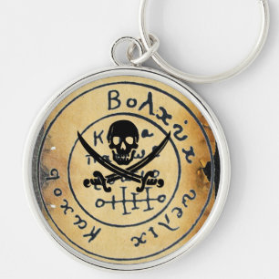 ANTIQUE PIRATER TREASURE KARTA, SKULL OCH SWORD RUND SILVERFÄRGAD NYCKELRING