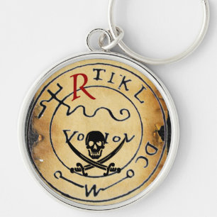 ANTIQUE PIRATER TREASURE KARTA, SKULL OCH SWORD RUND SILVERFÄRGAD NYCKELRING