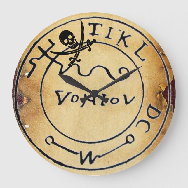 ANTIQUE PIRATER TREASURE KARTA, SKULL OCH SWORD STOR KLOCKA (Framsida)