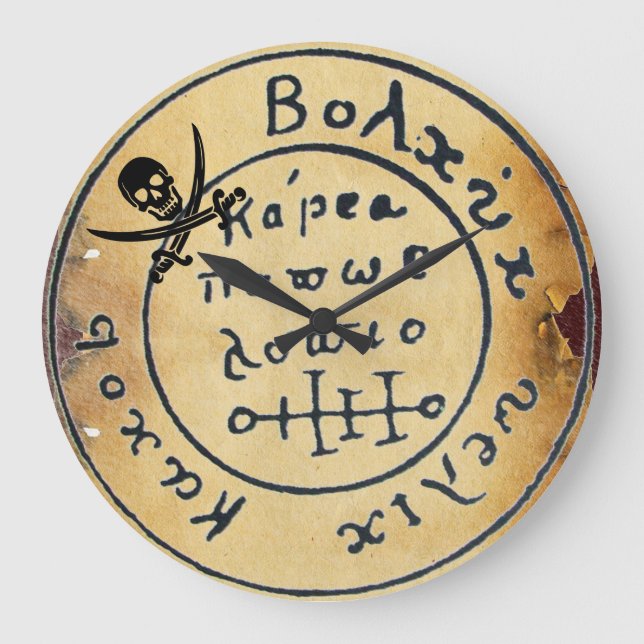 ANTIQUE PIRATER TREASURE KARTA, SKULL OCH SWORDER STOR KLOCKA (Framsida)
