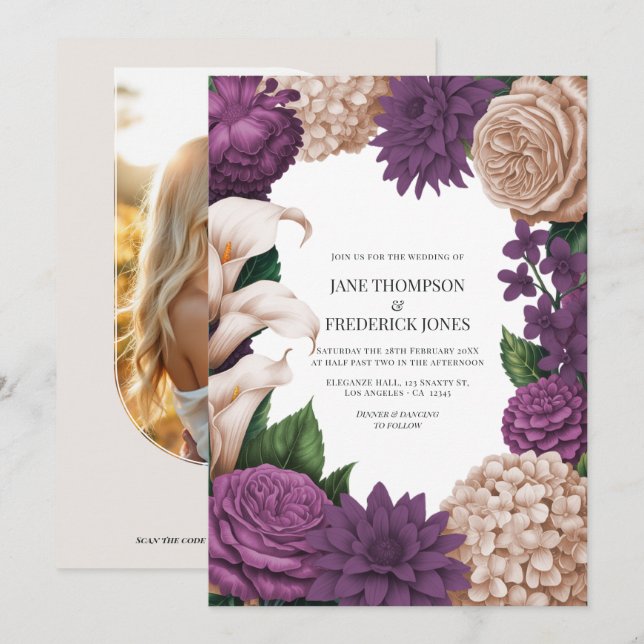 Antique Plum, Blush Taupe & Shadow Mulberry Inbjudningar (Fram/baksida)