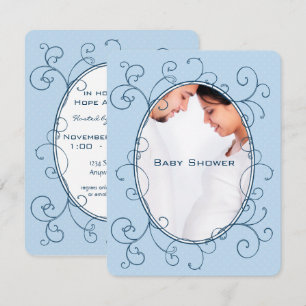 Antique Polka dots Blue Photo Pojke Shower Inbjudningar