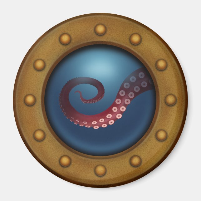 Antique Porthole med sikte på djuphavskräck Magnet (Framsidan)