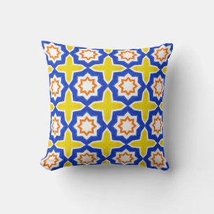 Antique portuguese tiles. Blue och gult Azulejos Kudde