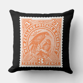 Antique Postage Frimärke New Zealand Birds Orange Kudde