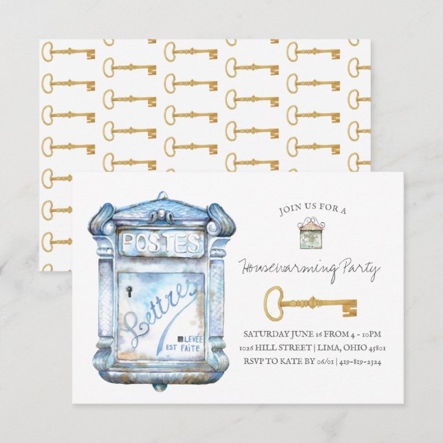 Antique-postlåda | Inbjudan till uppvärmning av hu (Fram/baksida)